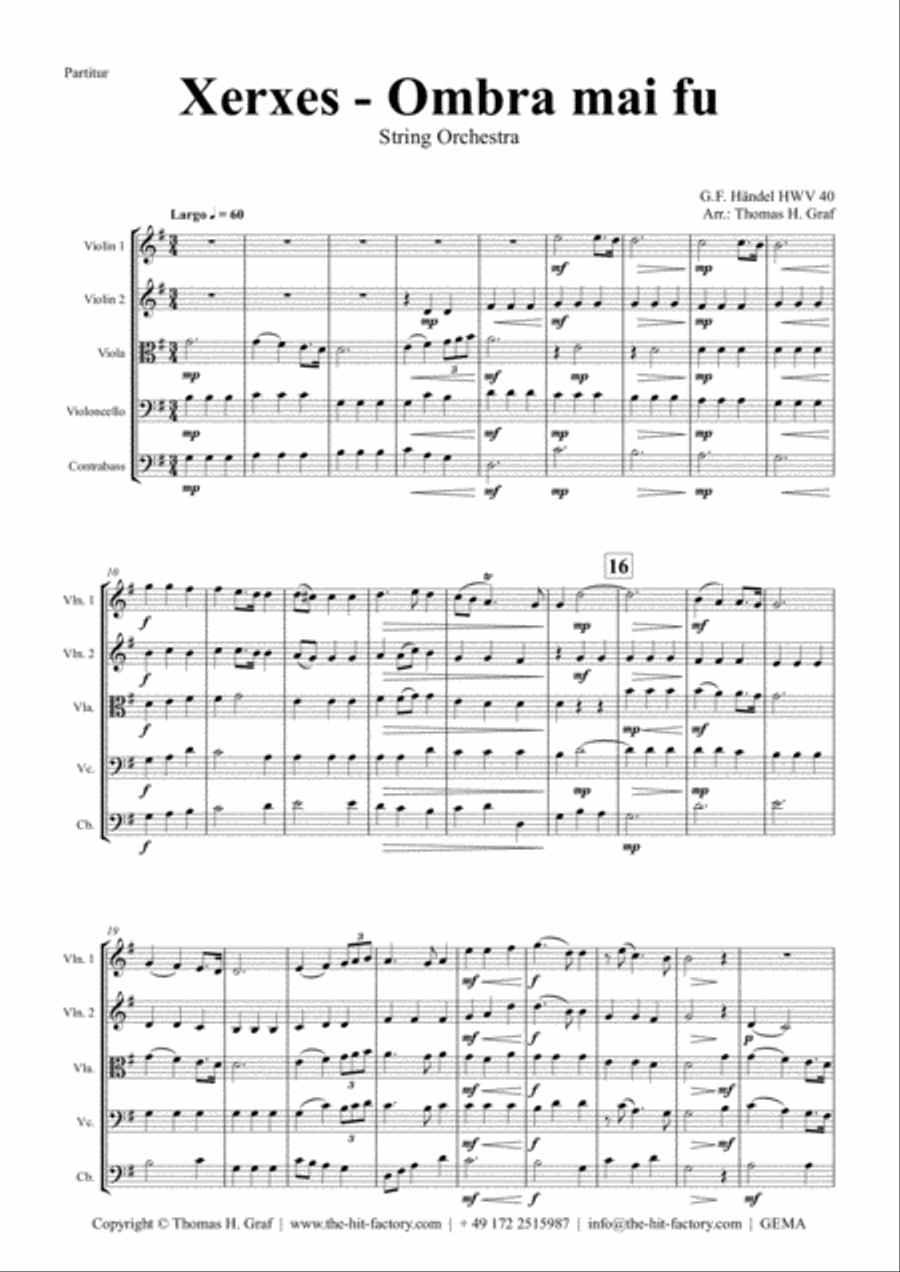 Xerxes Largo - Ombra mai fu - String Orchestra String Orchestra scores gallery preview page 1