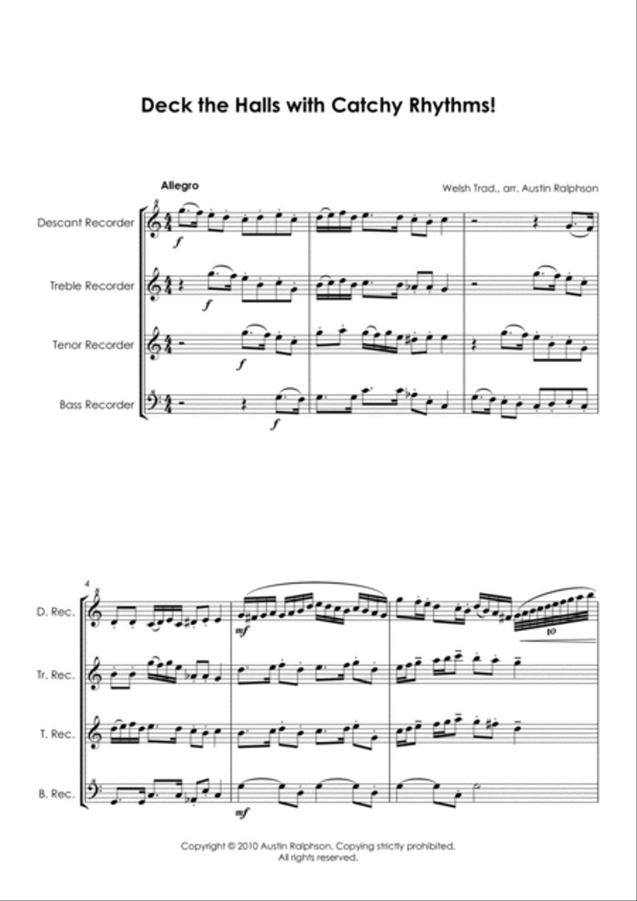 Deck The Halls With Catchy Rhythms! - recorder quartet Soprano Recorder scores gallery preview page 5