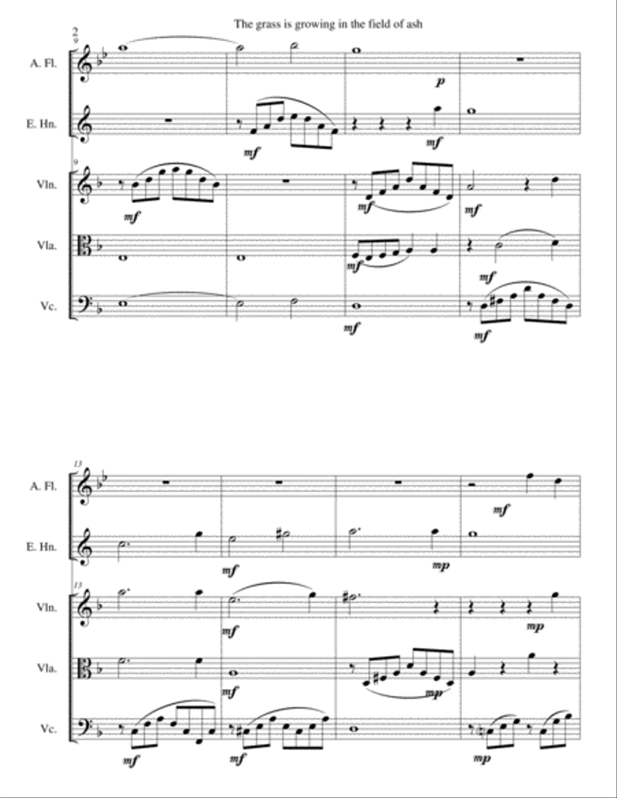 The Grass is growing in the field of ash - for alto flute, cor anglais and string trio English Horn scores gallery preview page 2