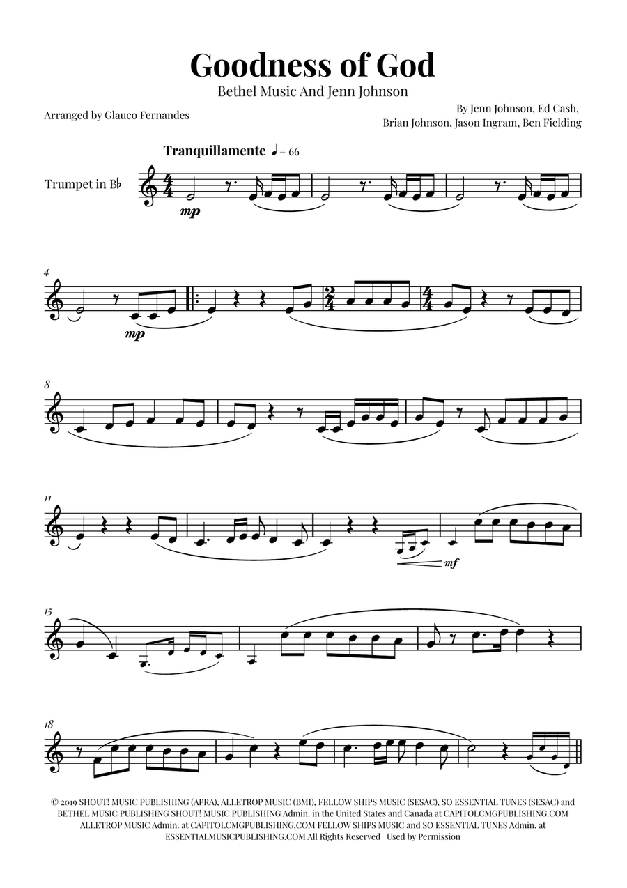 Goodness Of God B-Flat Trumpet scores gallery preview page 1