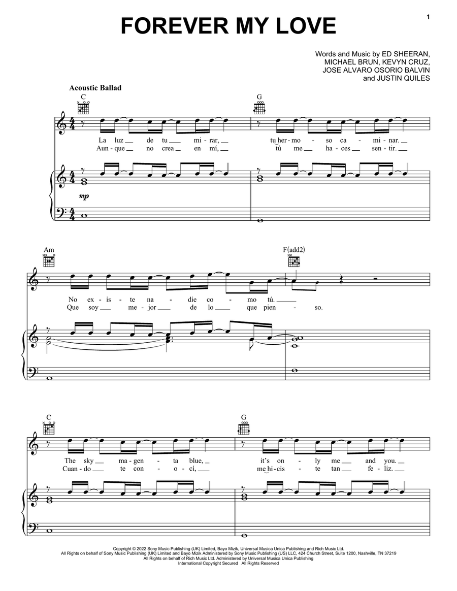Forever My Love Forever My Love Piano, Vocal, Guitar scores gallery preview page 1