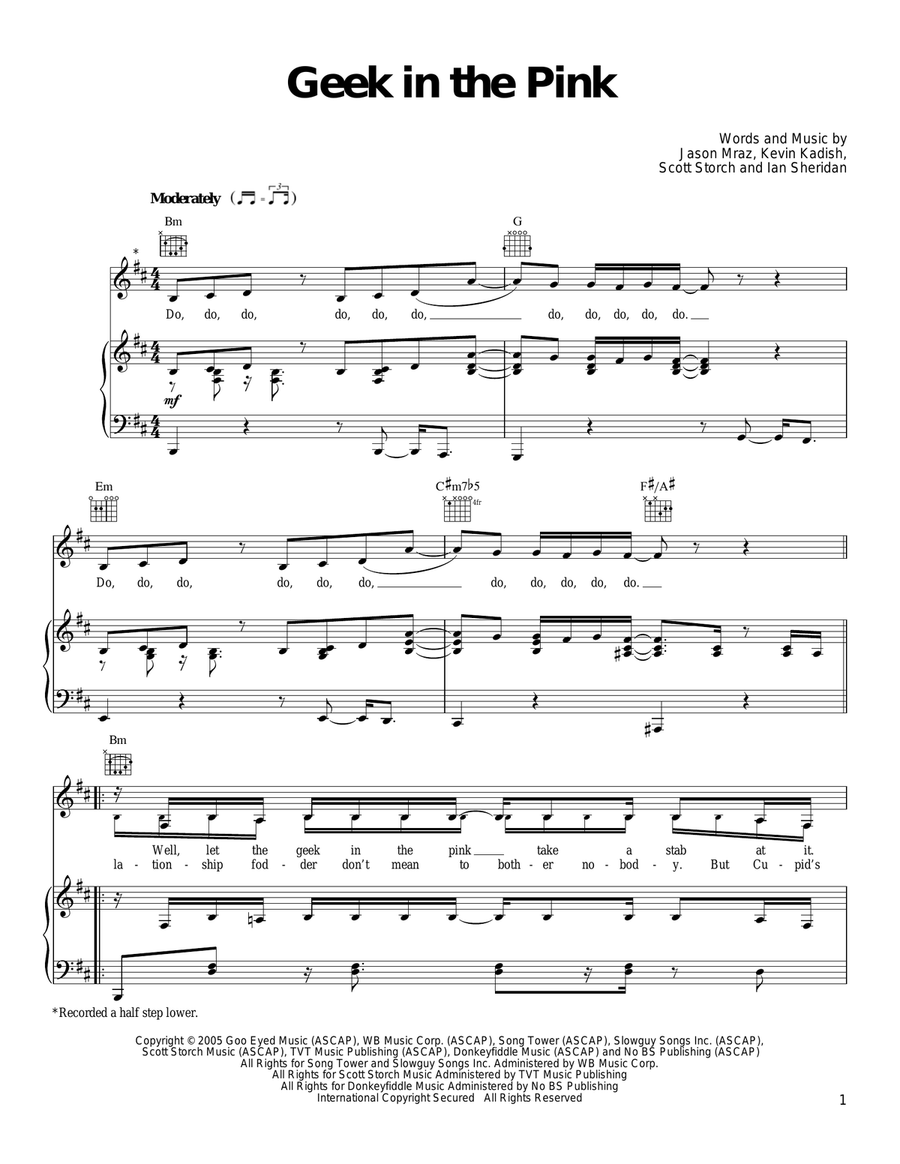 Geek In The Pink Piano, Vocal, Guitar scores gallery preview page 1