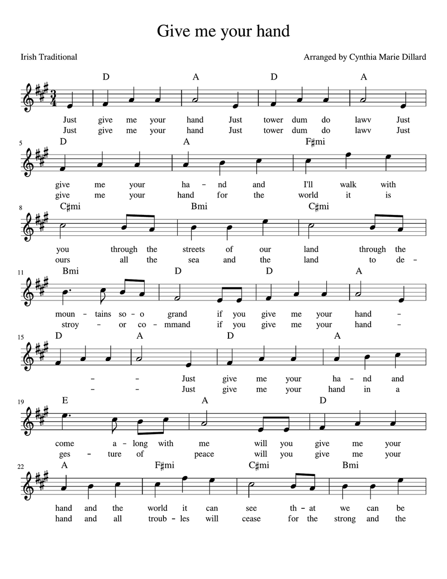 Give me Your Hand, an Irish Folk Song Piano, Vocal scores gallery preview page 1