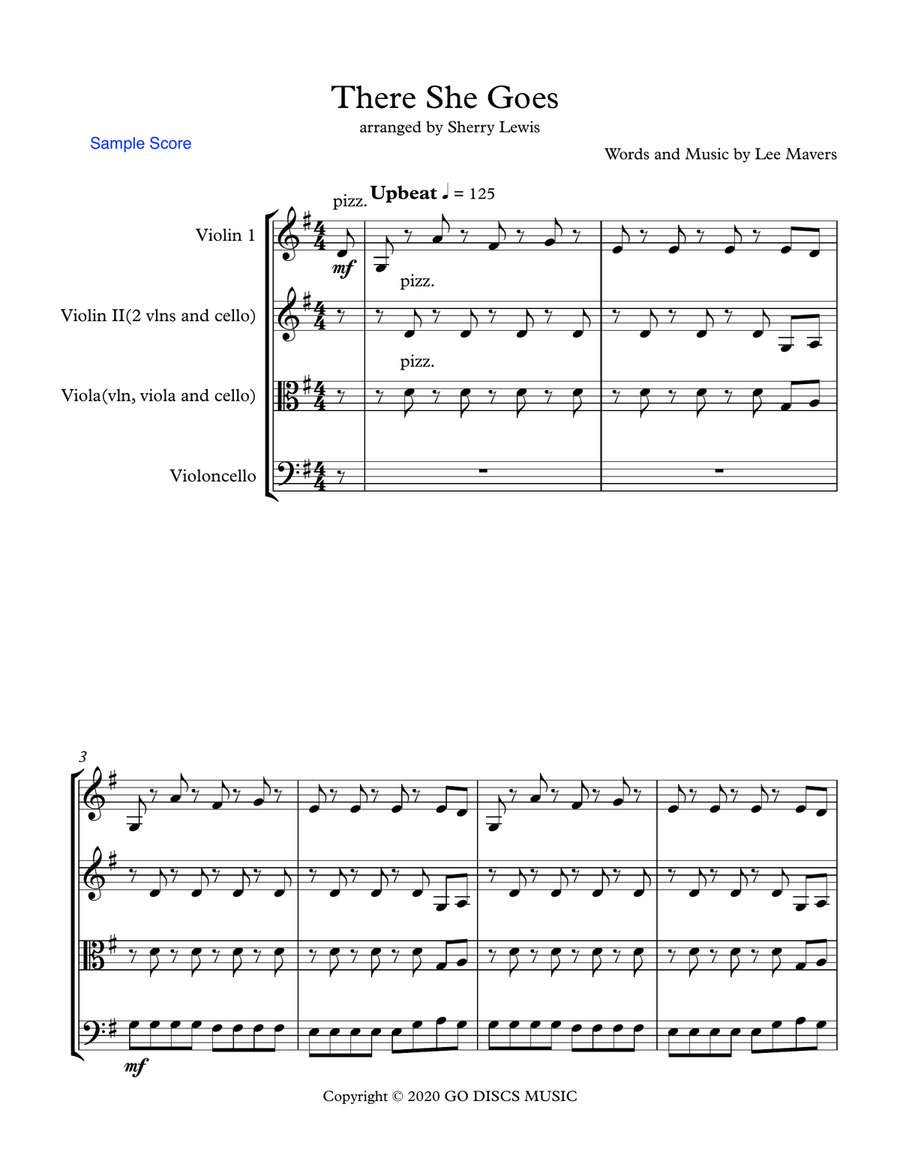 There She Goes String Trio scores gallery preview page 1