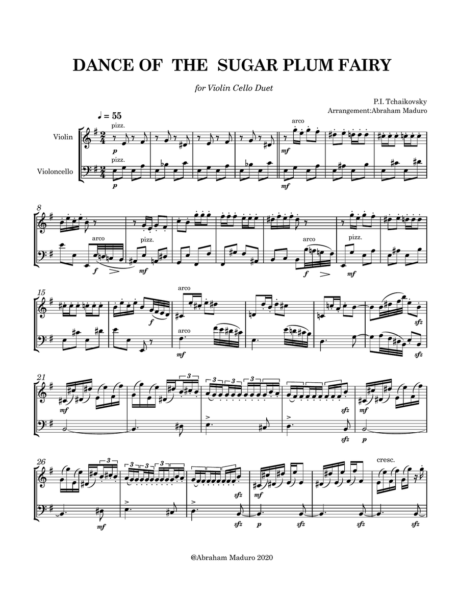 Dance of the Sugar Plum Fairy from The Nutcracker-Violin Cello Duet String Duet scores gallery preview page 2