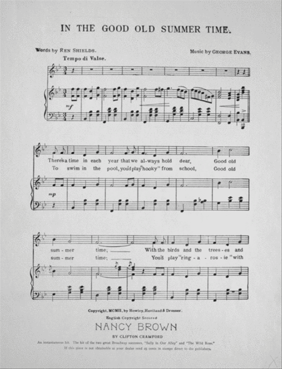 In the Good Old Summer Time. Waltz Song Voice scores gallery preview page 2