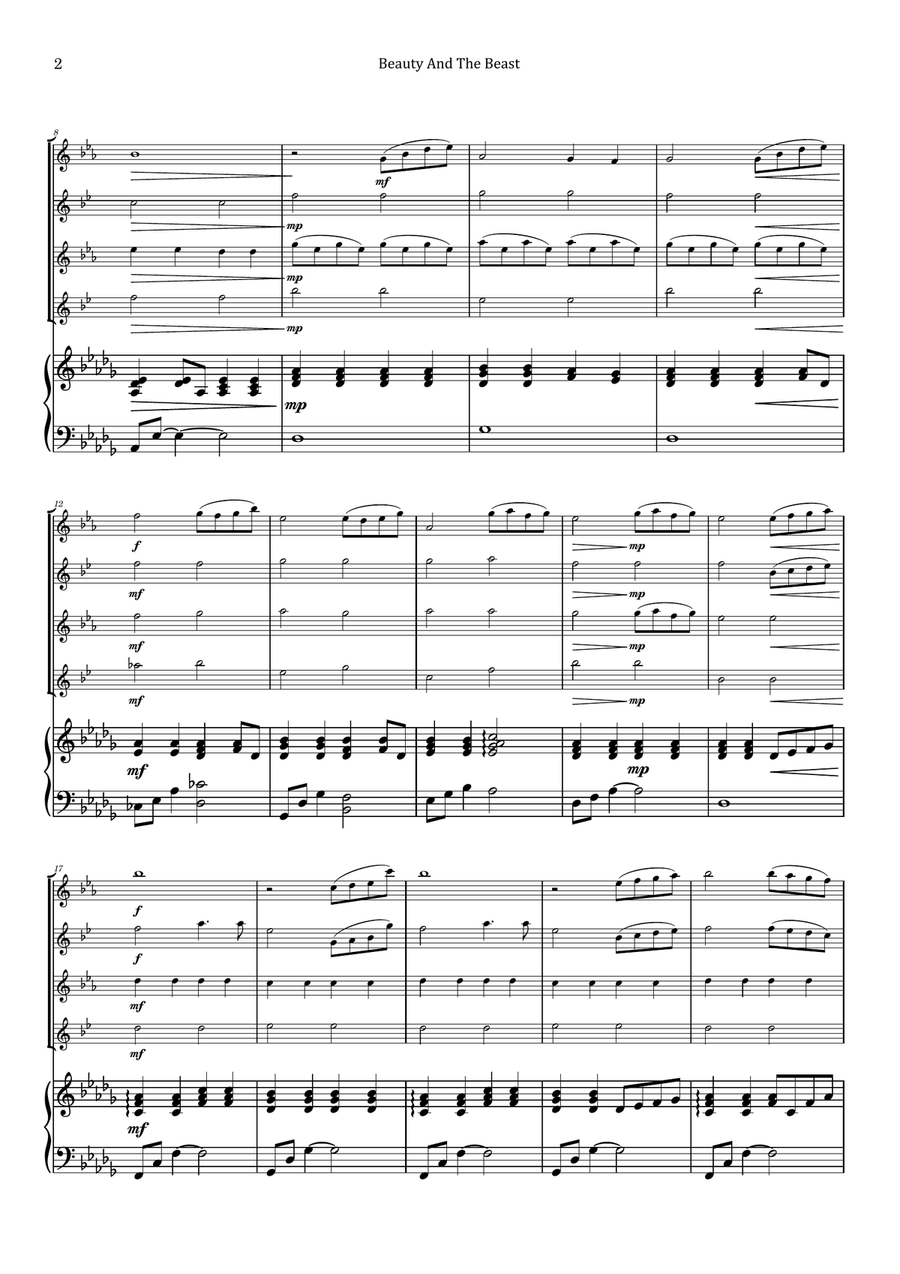 Beauty And The Beast Saxophone Quartet scores gallery preview page 2
