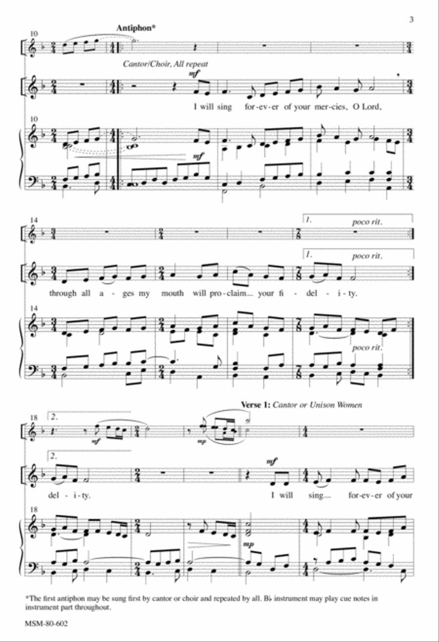 I Will Sing Forever of Your Mercies, O Lord: Communion Antiphon for Chrism Mass 4-Part scores gallery preview page 3