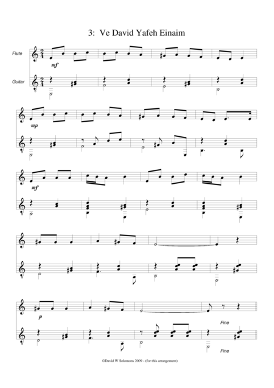 Ve-David yafeh einayim (And David had beautiful eyes) for flute and guitar Flute scores gallery preview page 1