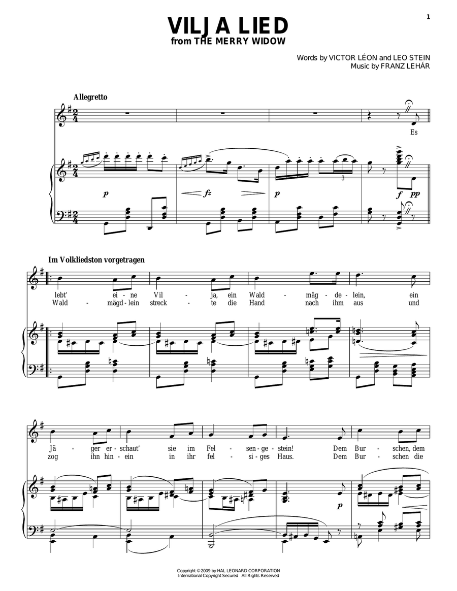 Vilja Lied Vilja Lied Voice scores gallery preview page 1