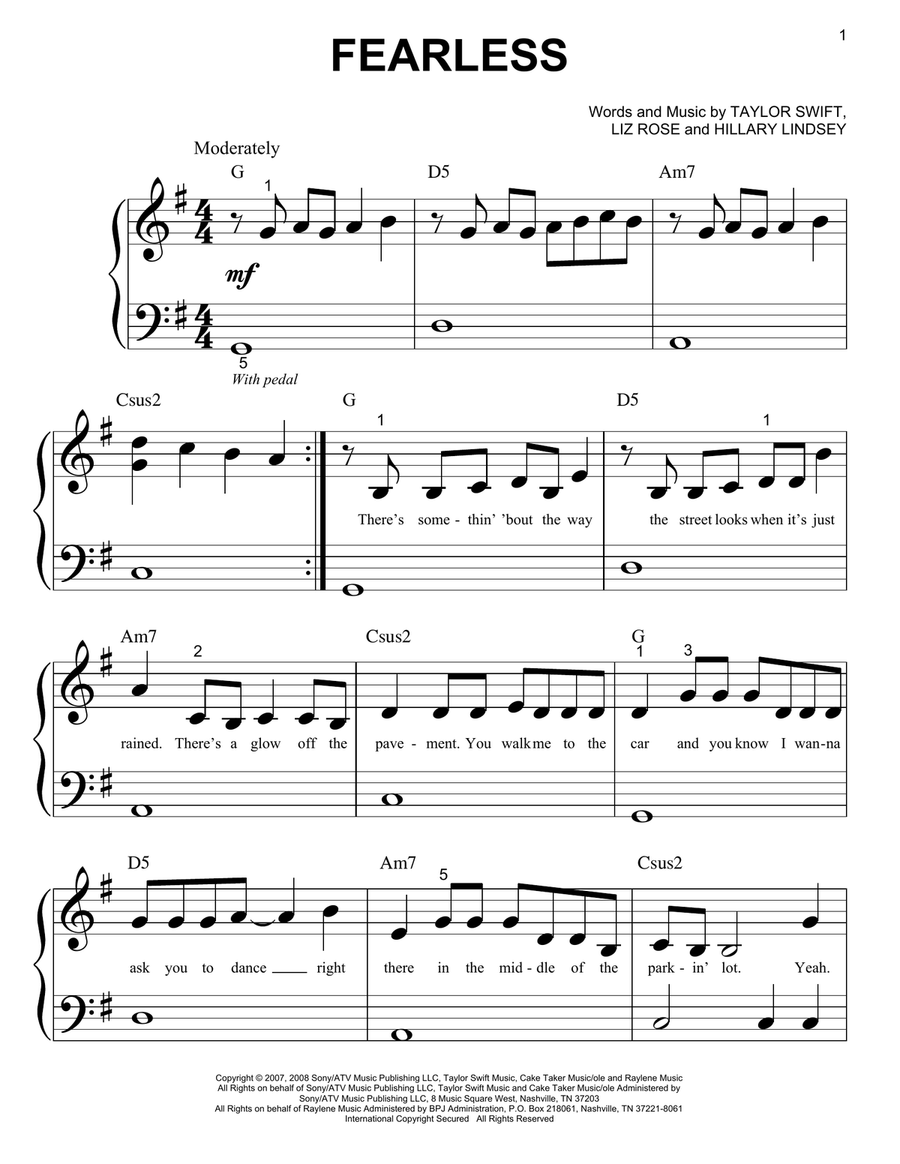 Fearless Easy Piano scores gallery preview page 1