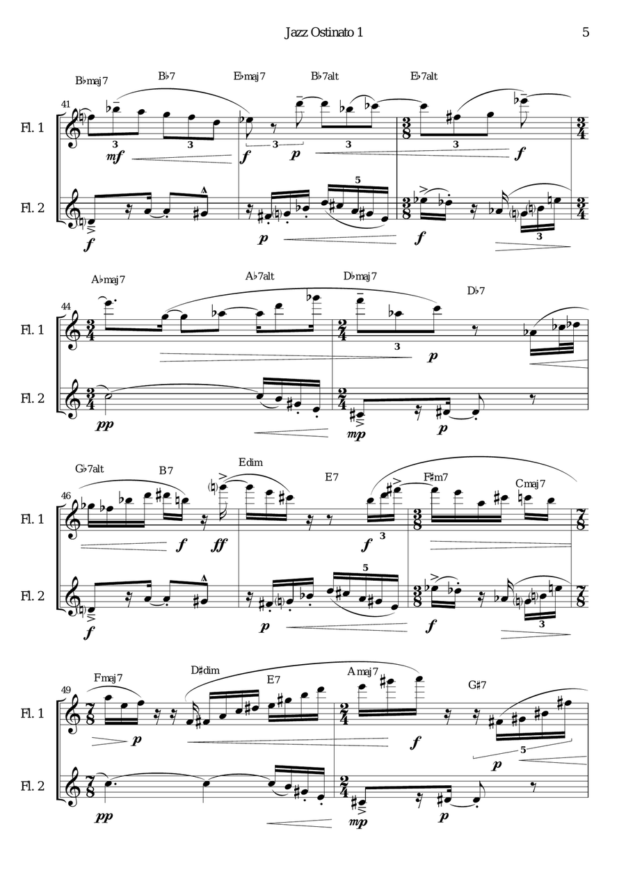 Jazz Ostinato 1 for Flute Duo Flute Duet scores gallery preview page 5