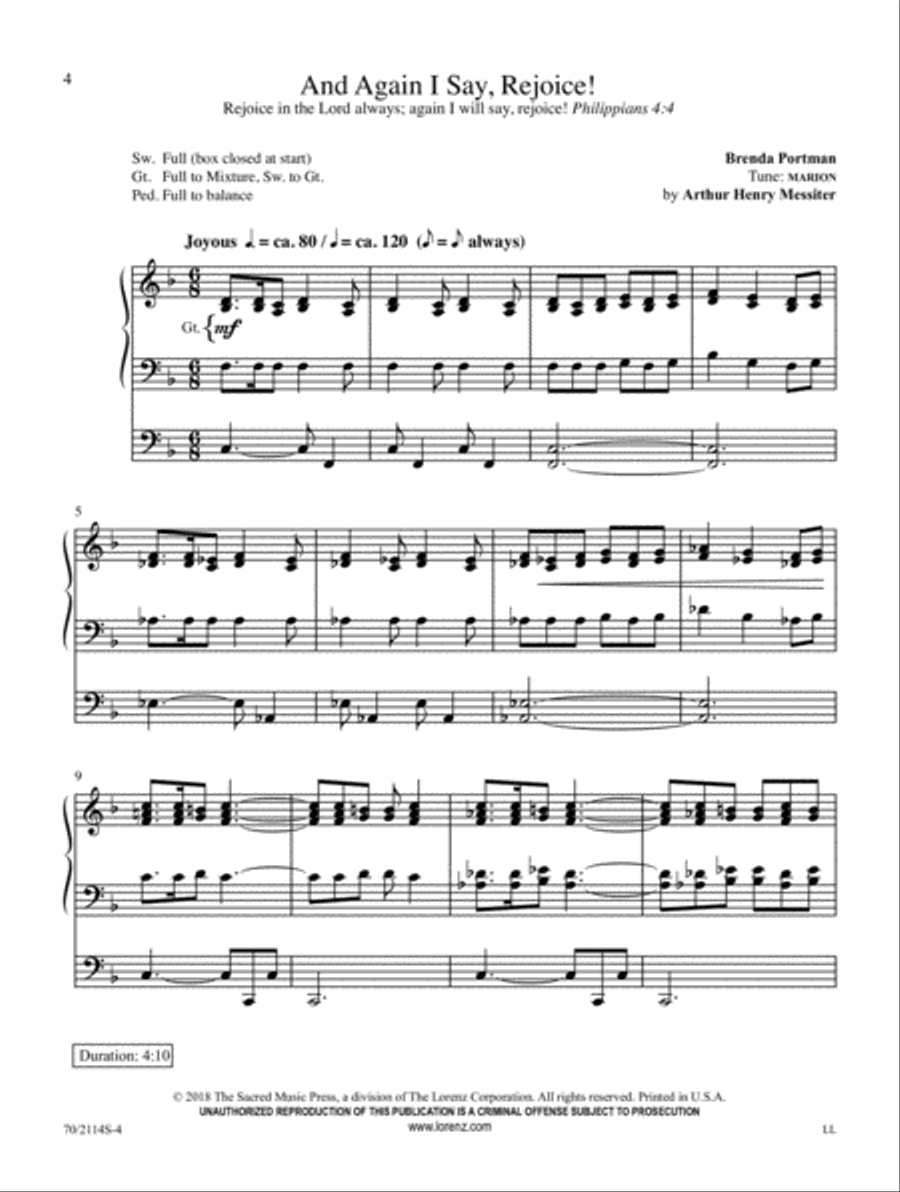 Again, I Say, Rejoice! Organ Solo scores gallery preview page 3
