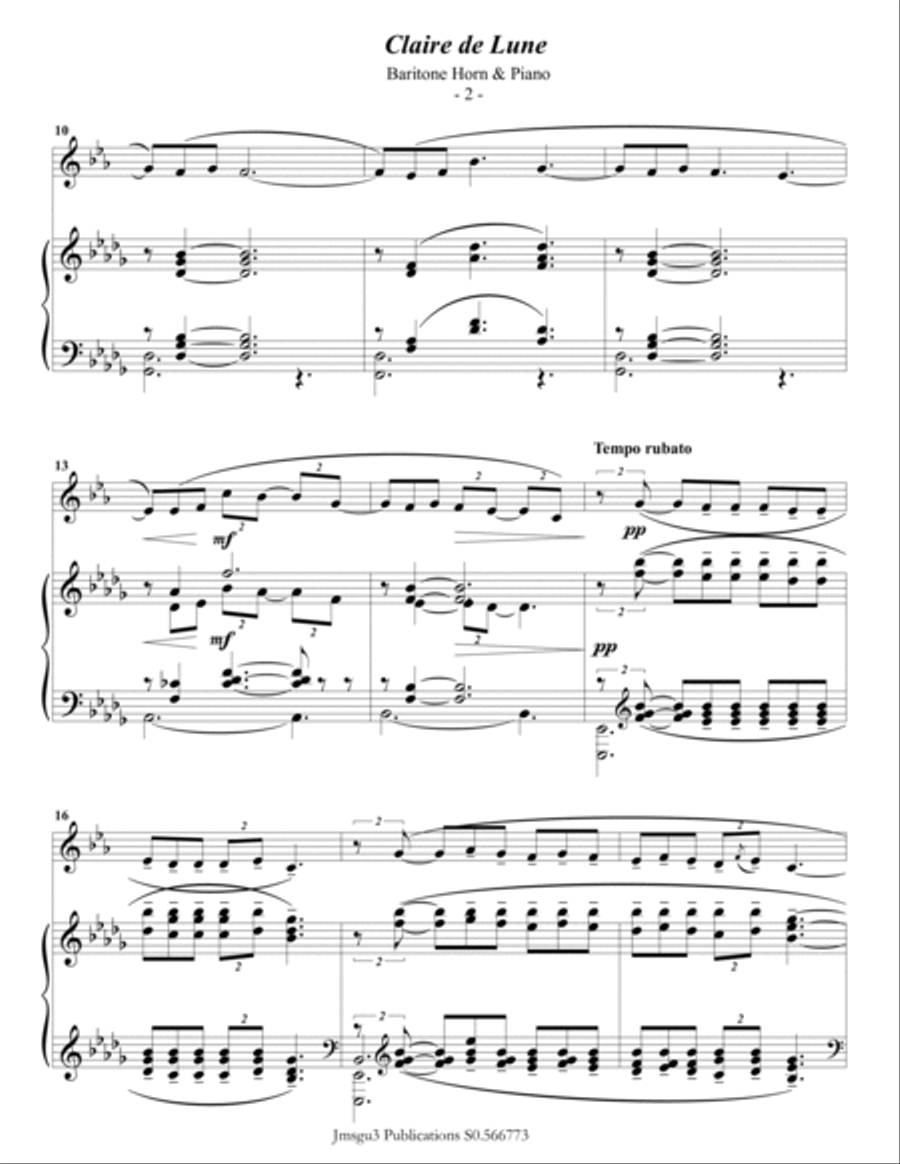 Debussy: Claire de Lune for Baritone Horn & Piano Baritone Horn scores gallery preview page 2