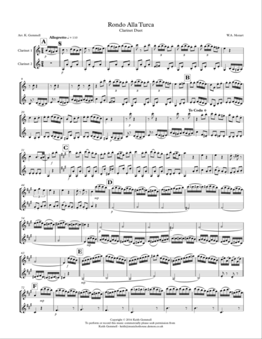 Rondo alla sale turca clarinet
