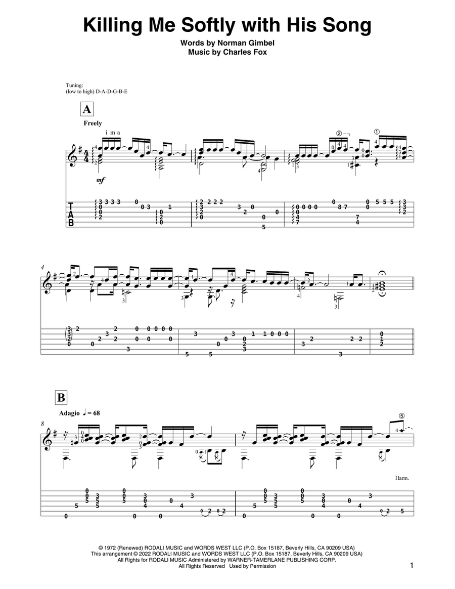 Killing Me Softly With His Song (arr. David Jaggs) Acoustic Guitar scores gallery preview page 1