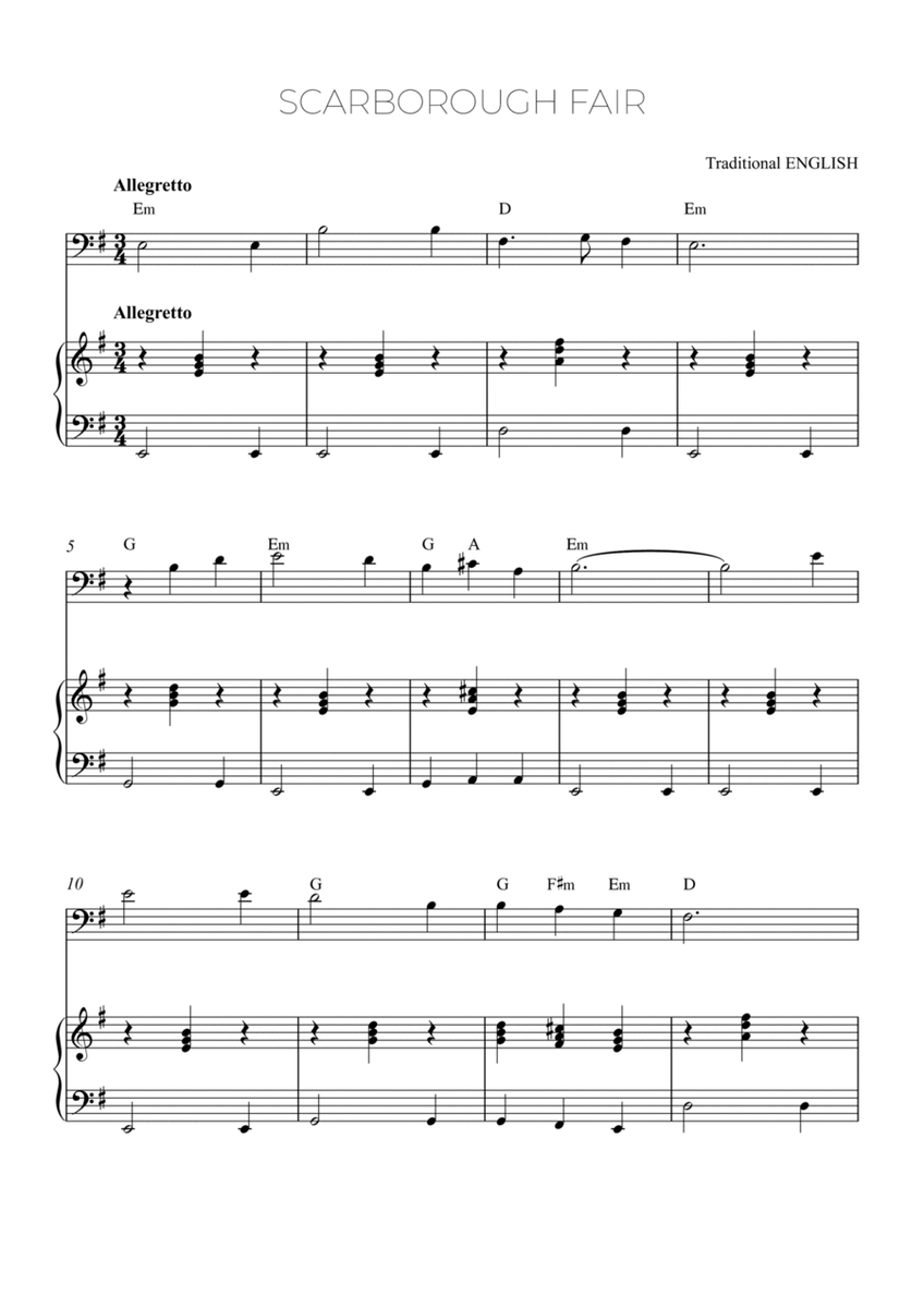 SCARBOROUGH FAIR - string bass and piano with chords image number null