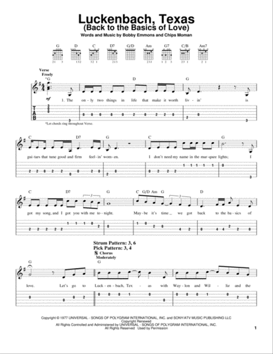Luckenbach, Texas (Back To The Basics Of Love) Acoustic Guitar scores gallery preview page 1
