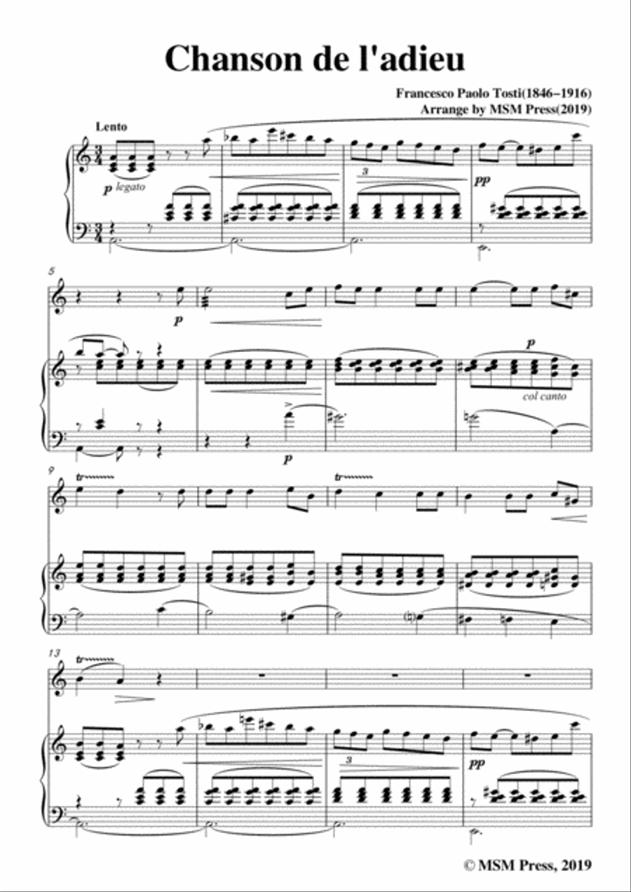 Tosti-Chanson de l'adieu, for Violin and Piano Violin Solo scores gallery preview page 3