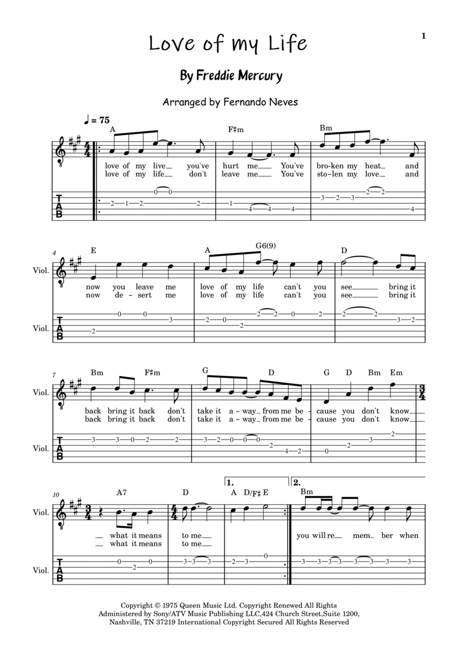 Love Of My Life Love Of My Life Electric Guitar scores gallery preview page 1