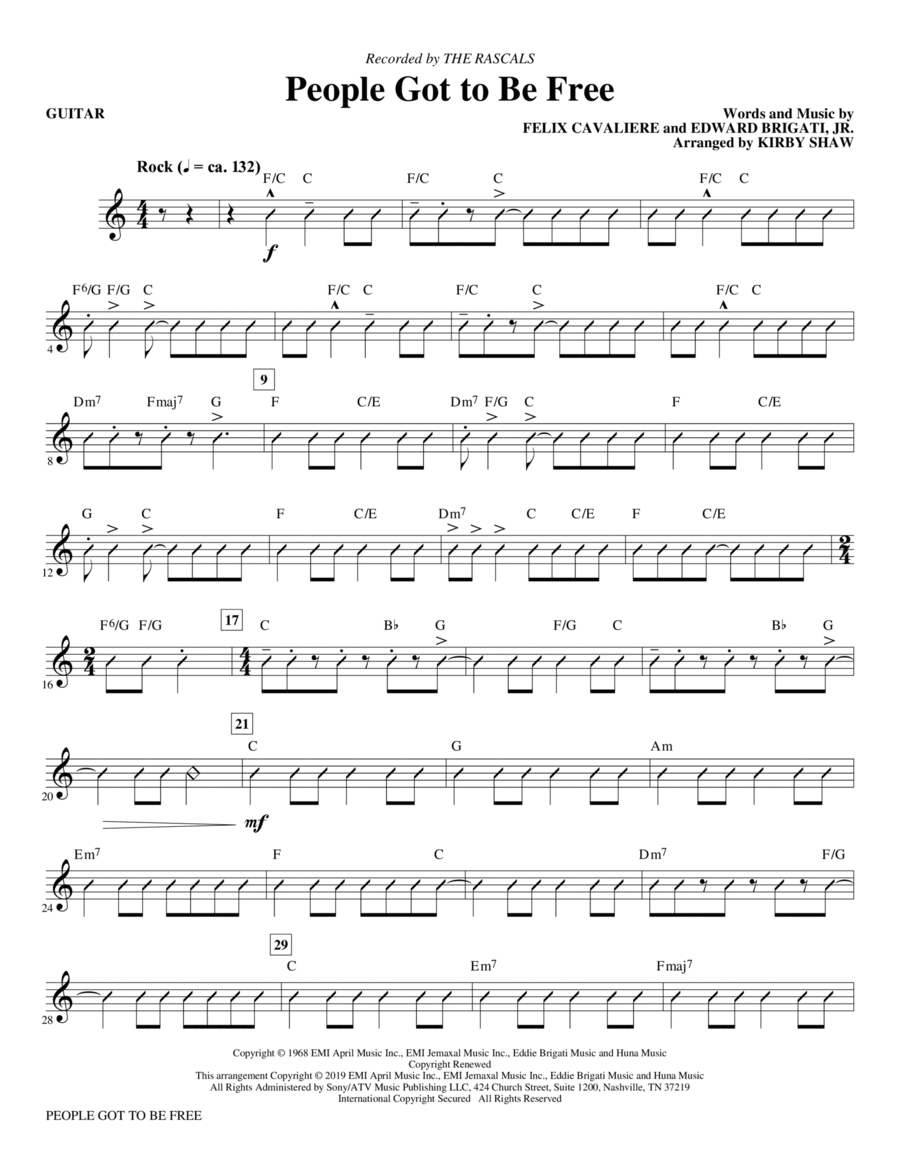 People Got to Be Free (arr. Kirby Shaw) - Guitar Choir scores gallery preview page 1