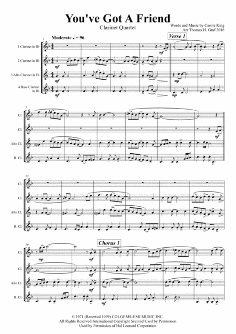 You've Got A Friend Woodwind Quartet scores gallery preview page 1