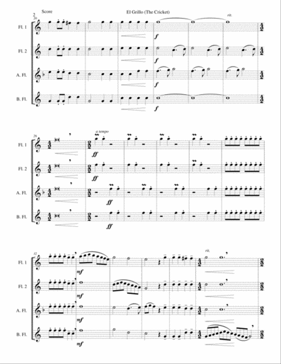 El Grillo (The cricket) - with decorations - for flute quartet Flute Quartet scores gallery preview page 2