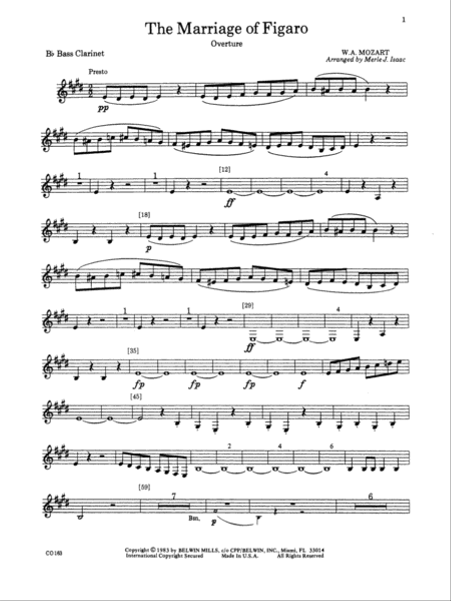 The Marriage of Figaro -- Overture: B-flat Bass Clarinet Full Orchestra scores gallery preview page 1