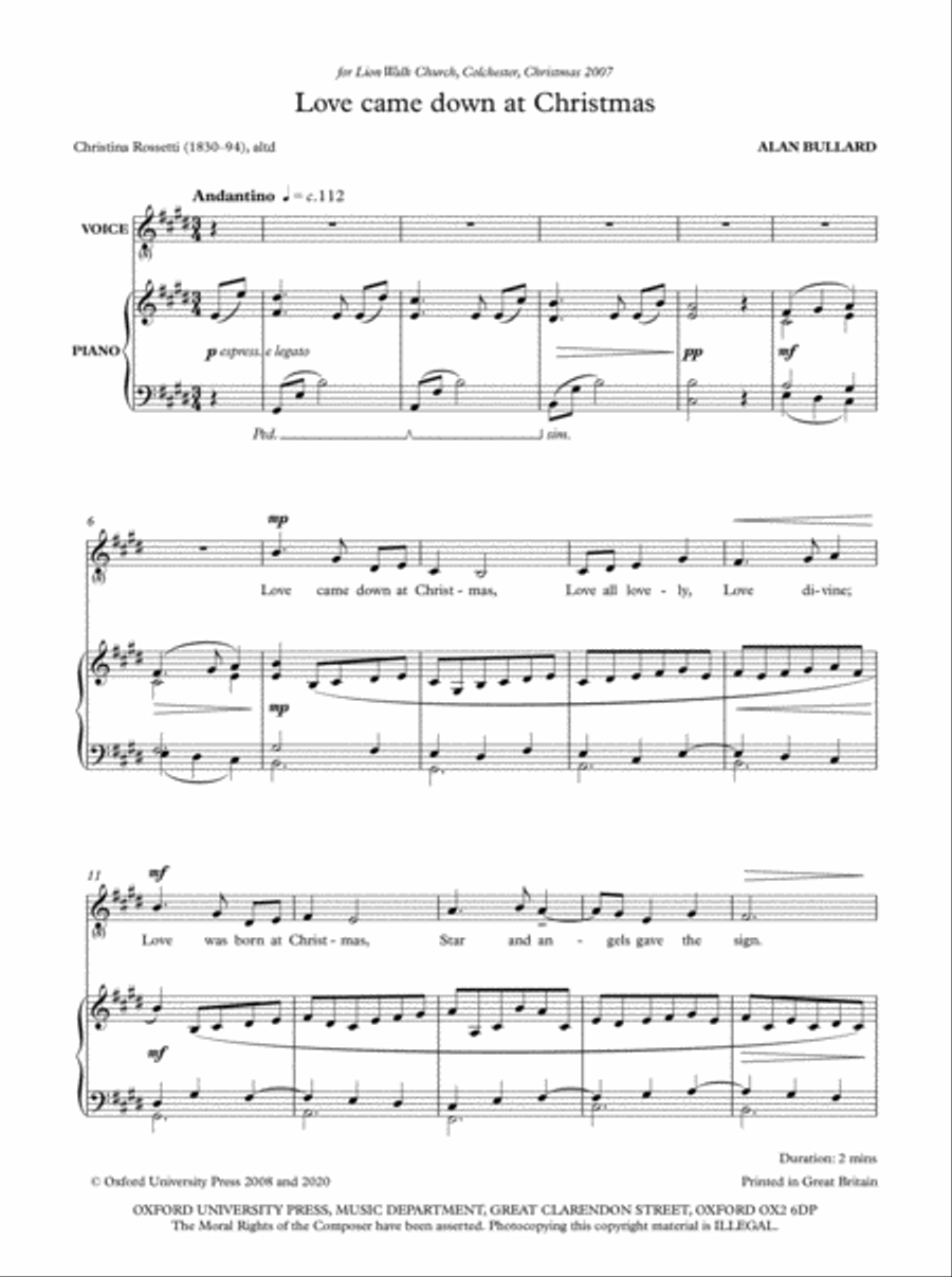Love came down at Christmas Low Voice scores gallery preview page 1