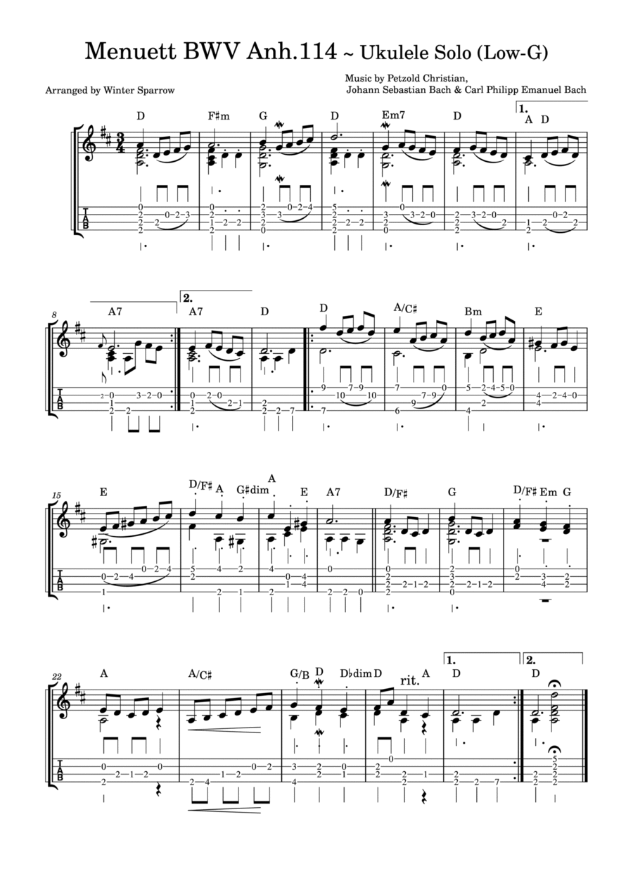 Menuett BWV Anh.114 Ukulele scores gallery preview page 1