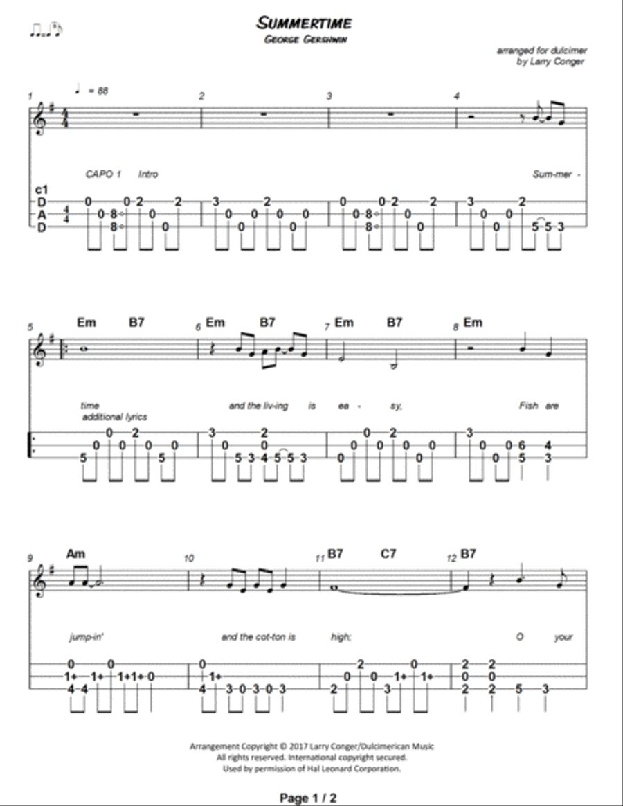 Summertime Dulcimer scores gallery preview page 2