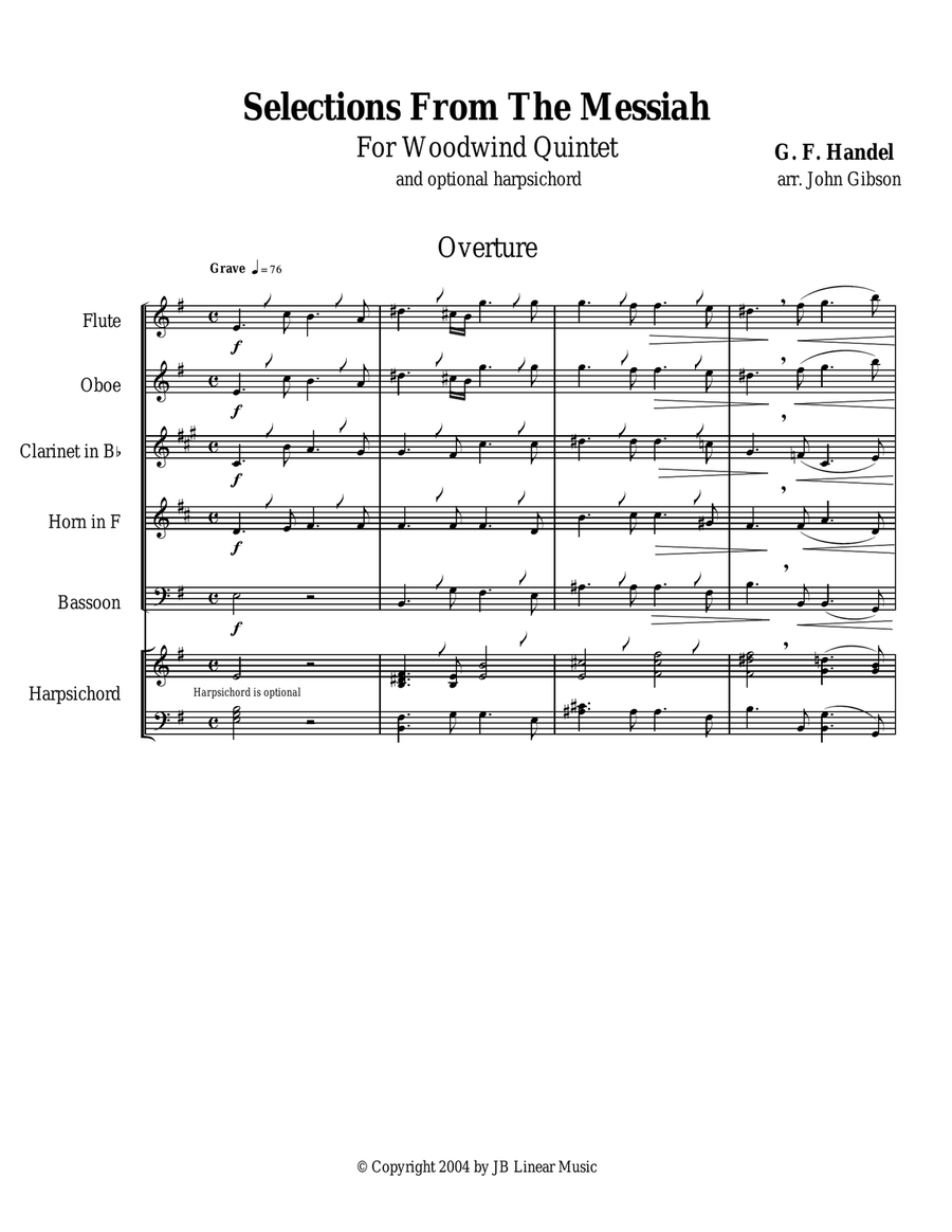 Handel's Messiah Selections for Woodwind Quintet Woodwind Quintet scores gallery preview page 1