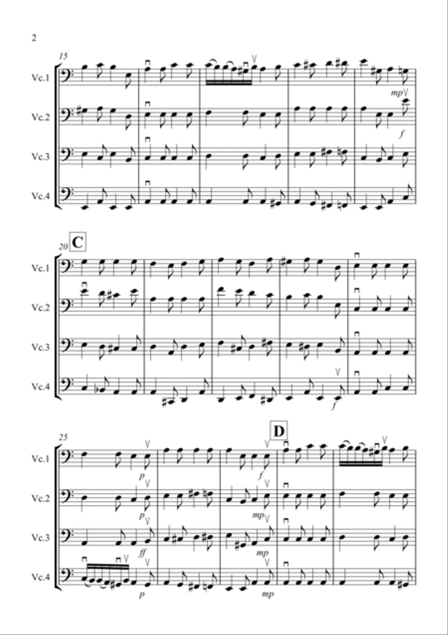 Sonatina by Beethoven for Cello Quartet Cello Solo scores gallery preview page 2