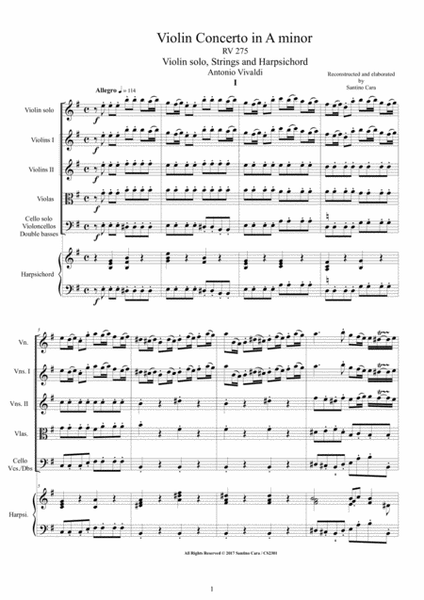 Vivaldi - Violin Concerto in E minor RV 275 for Violin, Strings and Harpsichord image number null