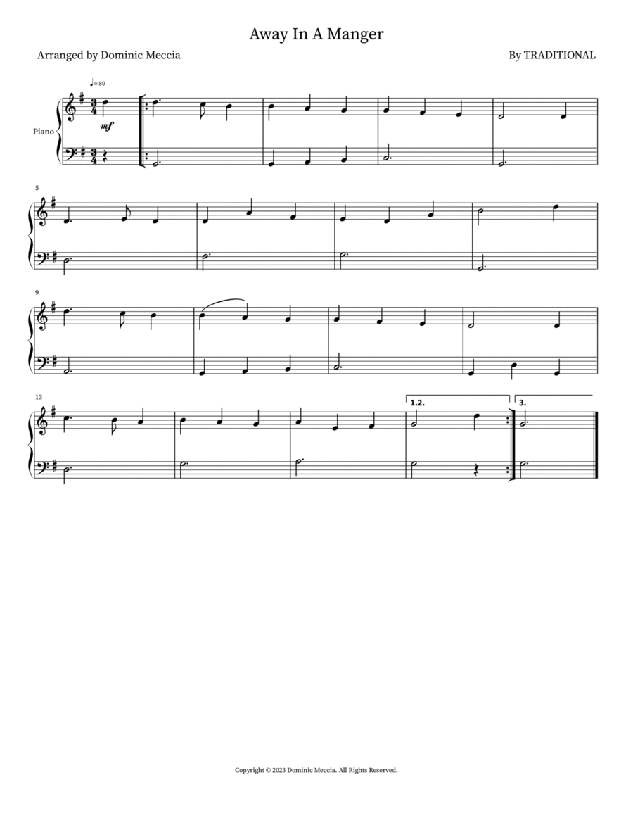 Away In A Manger Easy Piano scores gallery preview page 1