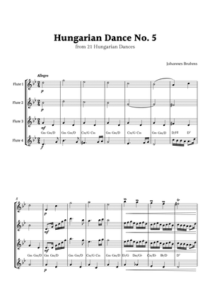 Hungarian Dance No. 5 by Brahms for Flute Quartet with Chords