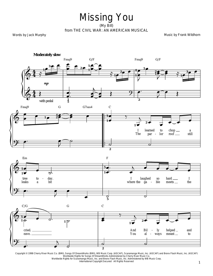 Missing You (My Bill) Easy Piano scores gallery preview page 1