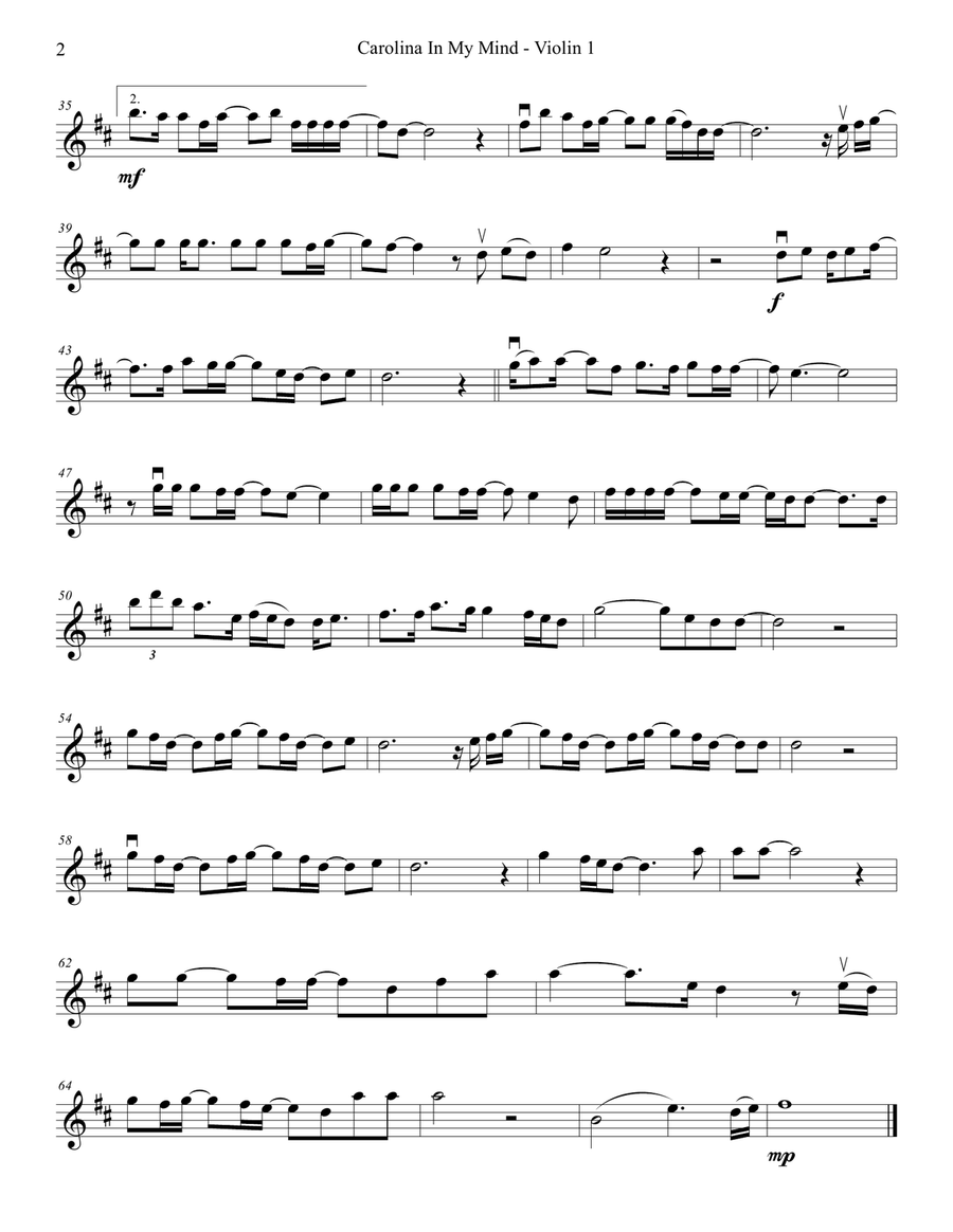 Carolina In My Mind String Quartet scores gallery preview page 2
