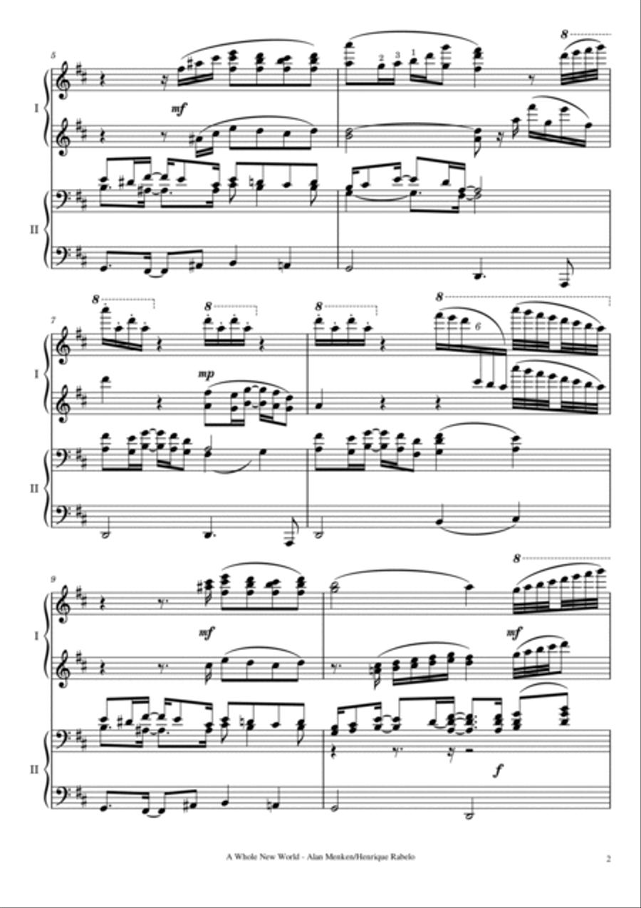 A Whole New World 2 Pianos, 4-Hands scores gallery preview page 2