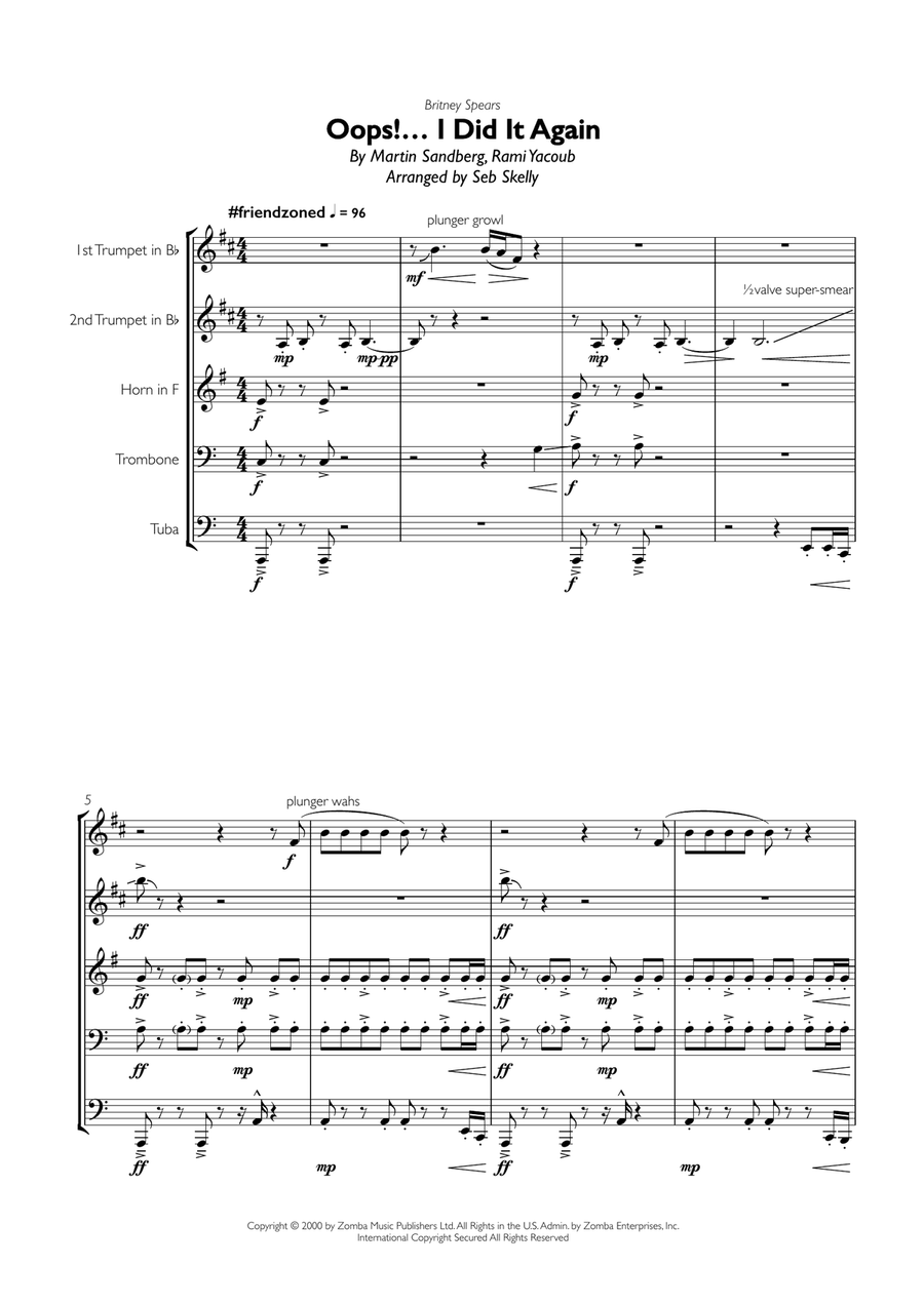 Oops!...i Did It Again Brass Ensemble scores gallery preview page 1