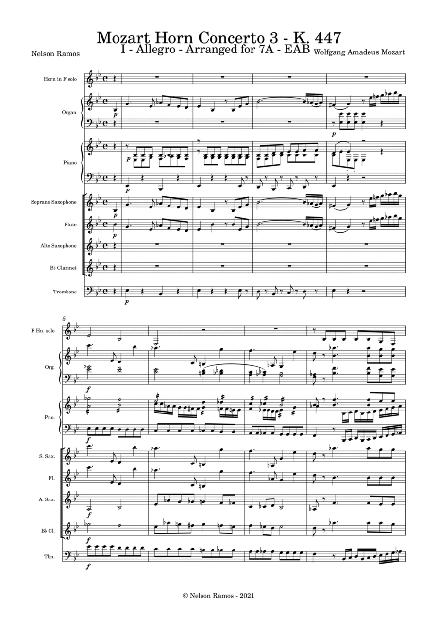 Mozart Horn Concerto 3 - K. 447 - Score Only Horn Solo scores gallery preview page 1