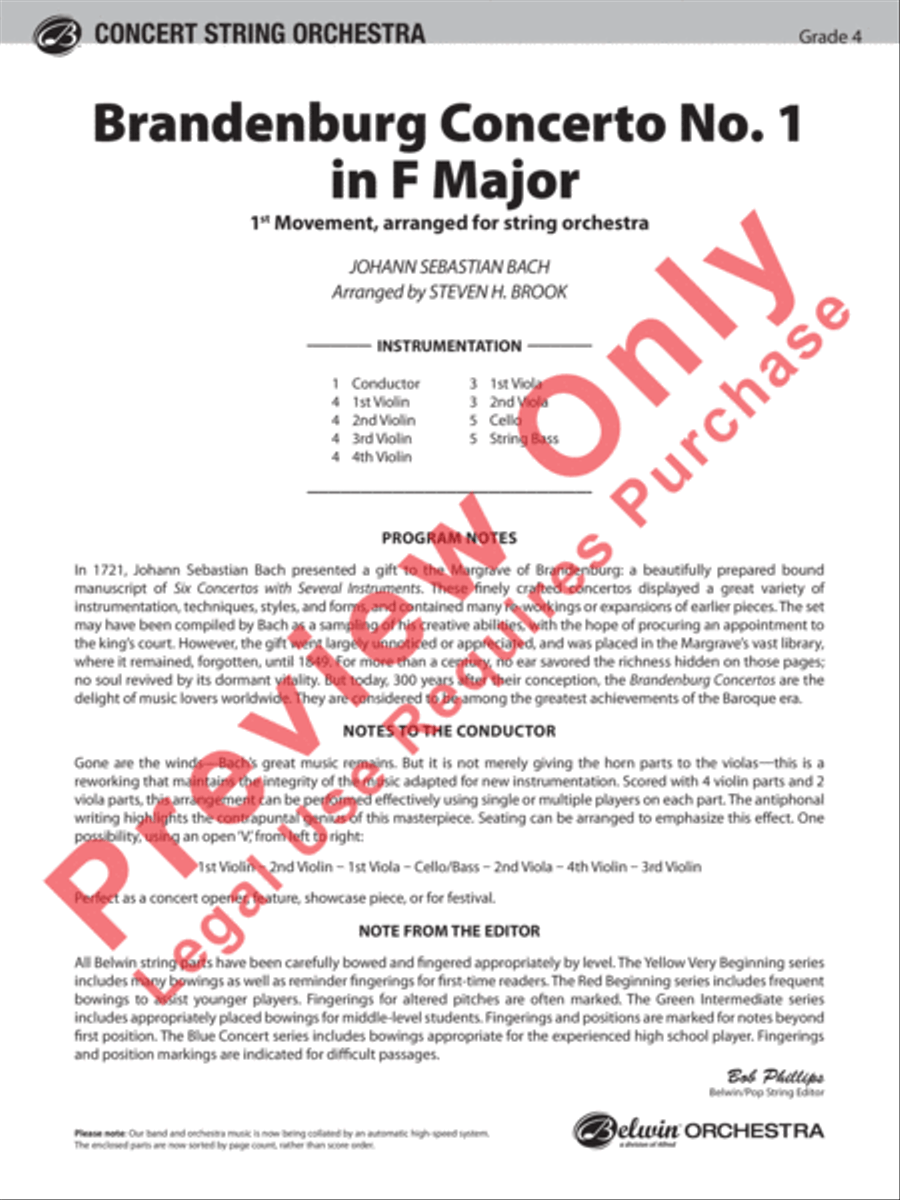 Brandenburg Concerto No. 1 in F Major String Orchestra scores gallery preview page 2