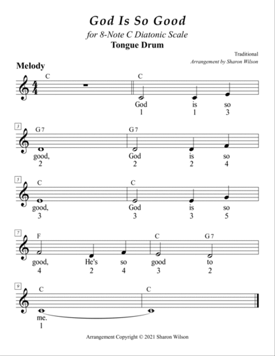God Is So Good (for 8-note C major diatonic scale Tongue Drum) Percussion scores gallery preview page 6