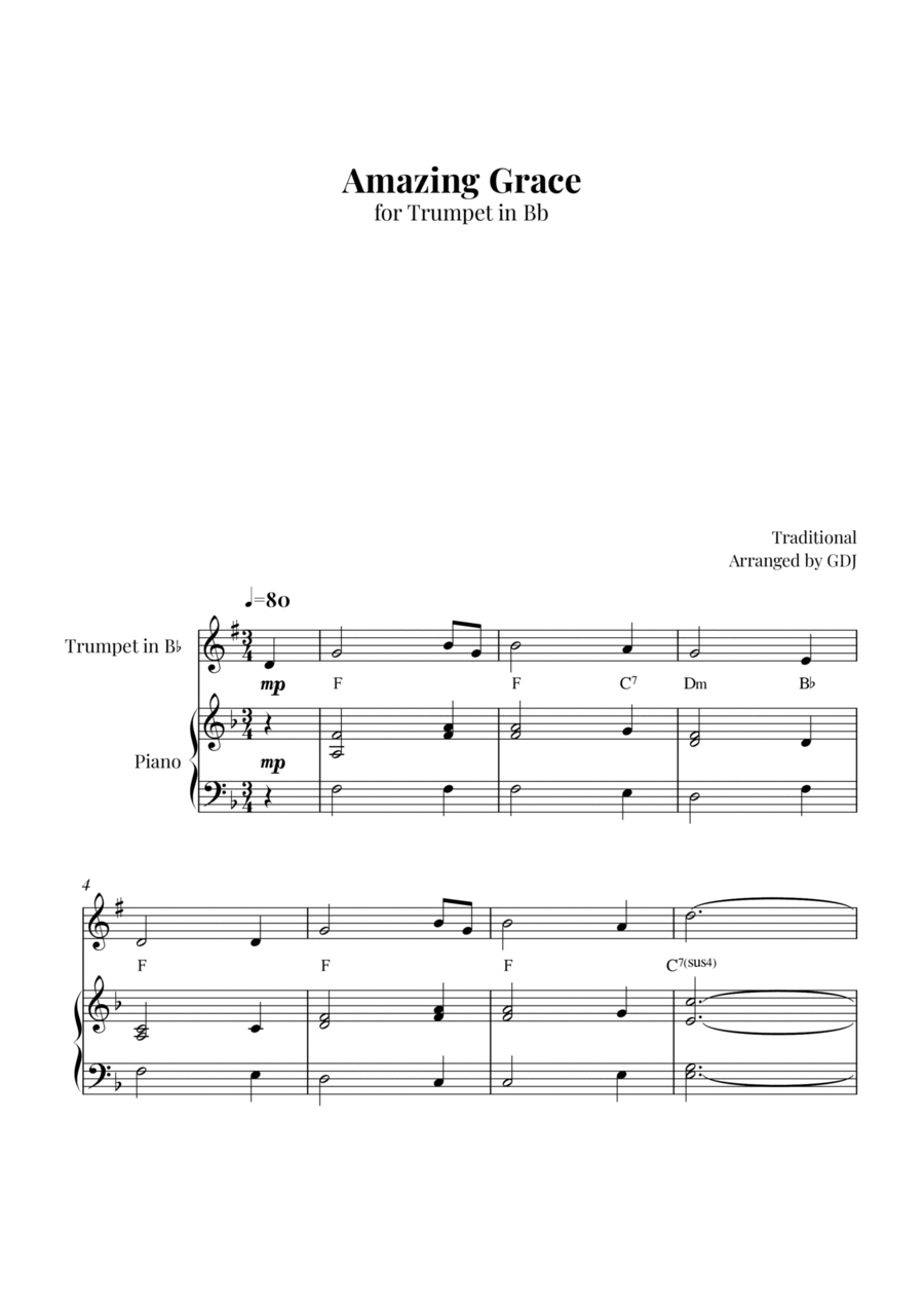 Amazing Grace Amazing Grace B-Flat Trumpet scores gallery preview page 1