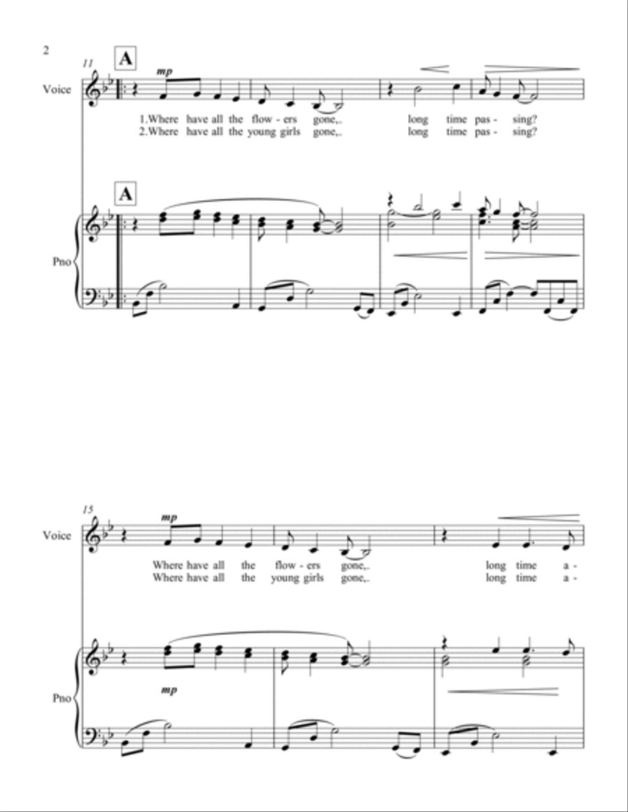 Where Have All The Flowers Gone? Unison Choir scores gallery preview page 2