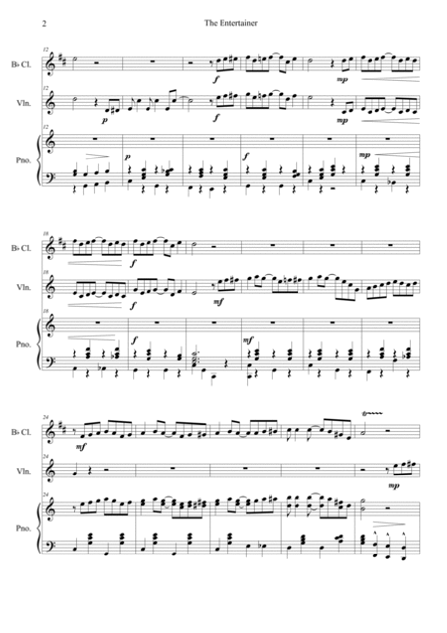 The Entertainer (The Sting OST) Short Version Clarinet scores gallery preview page 2