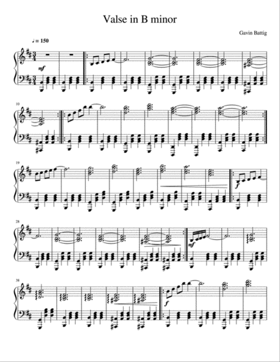 Valse (Waltz) in B Minor Piano Solo scores gallery preview page 1