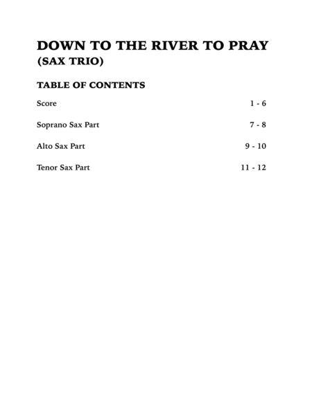Down to the River to Pray (Sax Trio: SAT) image number null