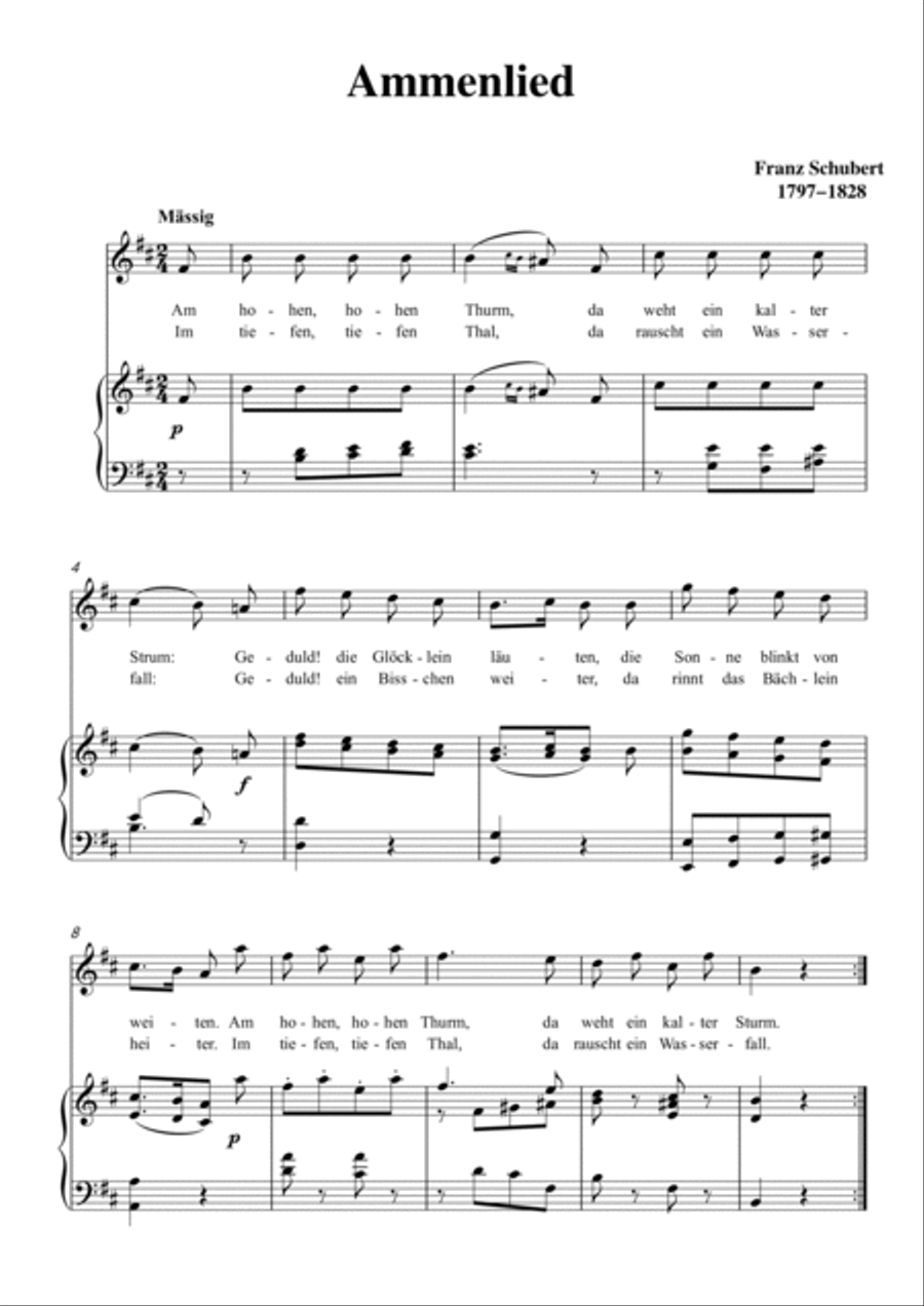 Schubert-Ammenlied inb minor,for Vocal and Piano Voice scores gallery preview page 2