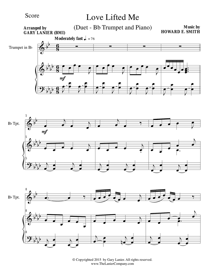 LOVE LIFTED ME (Duet – Bb Trumpet and Piano/Score and Parts) LOVE LIFTED ME (Duet – Bb Trumpet and Piano/Score and Parts) Trumpet Duet scores gallery preview page 2